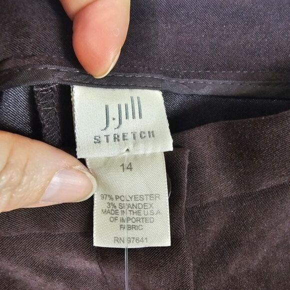 J. Jill Stretch Microsuede Dress Pants Sz 14 Brown High Waist Ankle Slit Neutral - Picture 8 of 13